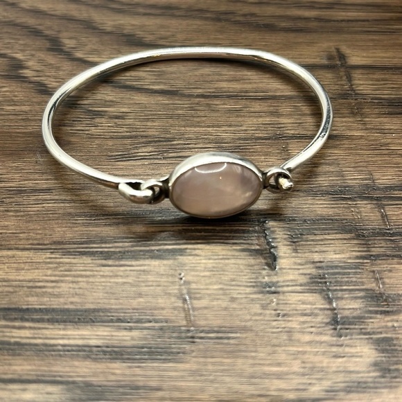 Sterling Silver and Light Pink Quartz Minimalist Bracelet - Picture 9 of 12